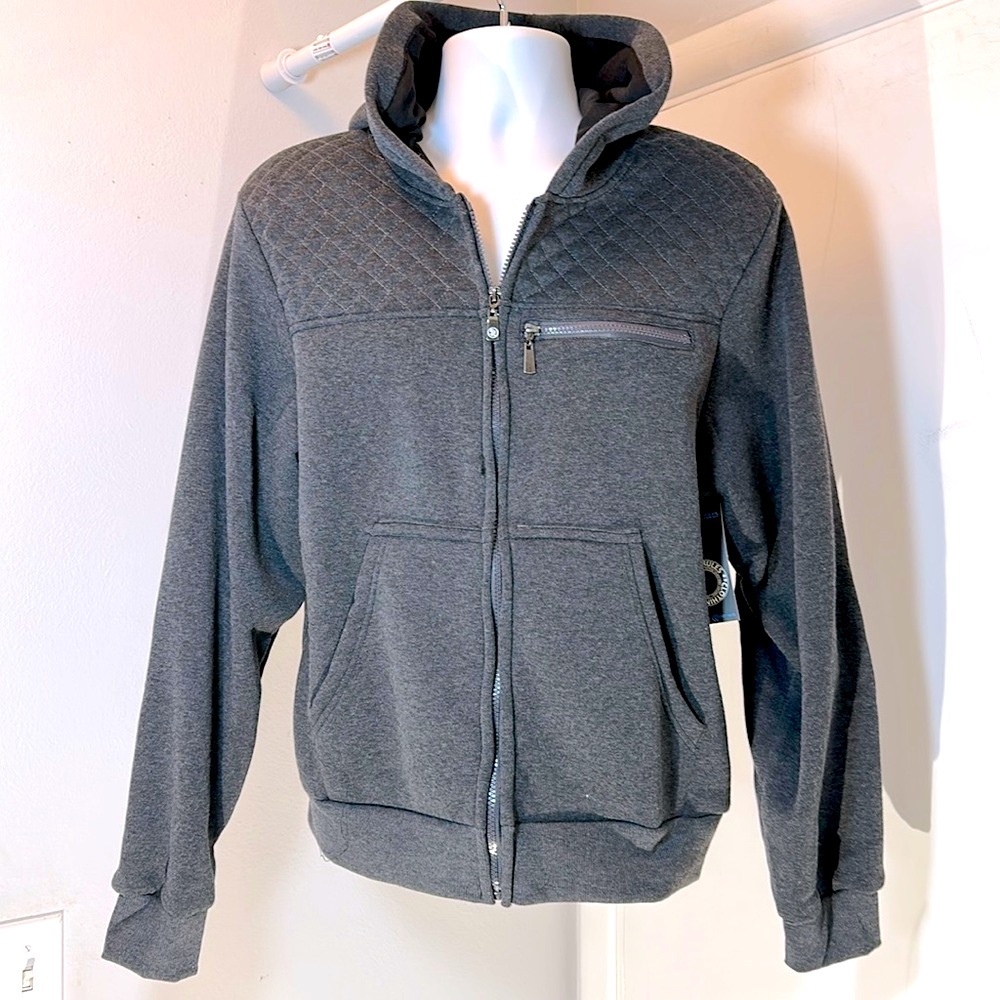 Street Rules Streetwear Steel-Grey Quilted Zip Up Fleece Hoodie MED NWT - Picture 3 of 16